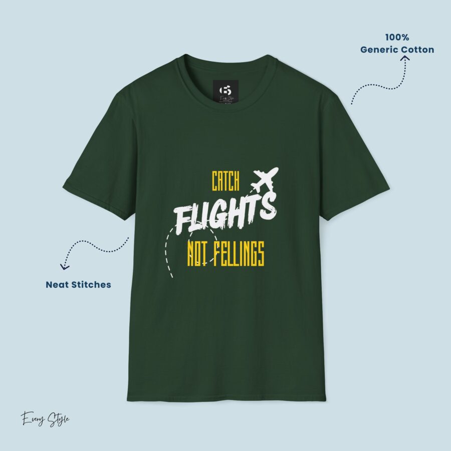 Catch Flights No Feelings  Unisex T-Shirt, travel, travel vibe, travelling, aesthetic, sarcastic, traveler, motivational, travel inspo, travel tee, flight, journey, plane, no feelings, inspirational - Image 9