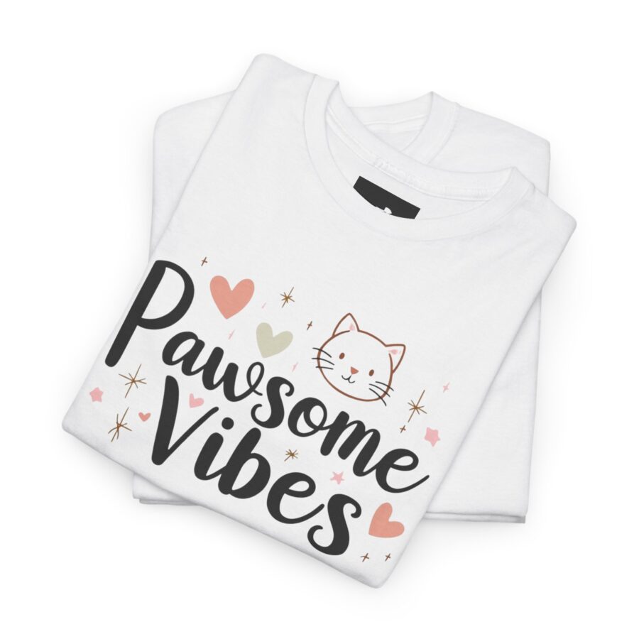 Pawsome Vibes Unisex Heavy Cotton Tee, Cute Animal Lover Shirt, cat, animal theme, tee, cat lover, funny, cute, gift for her, gift for cat lover, cat fan, cat vibe, animal lover, gift for girl,  nature lover - Image 6