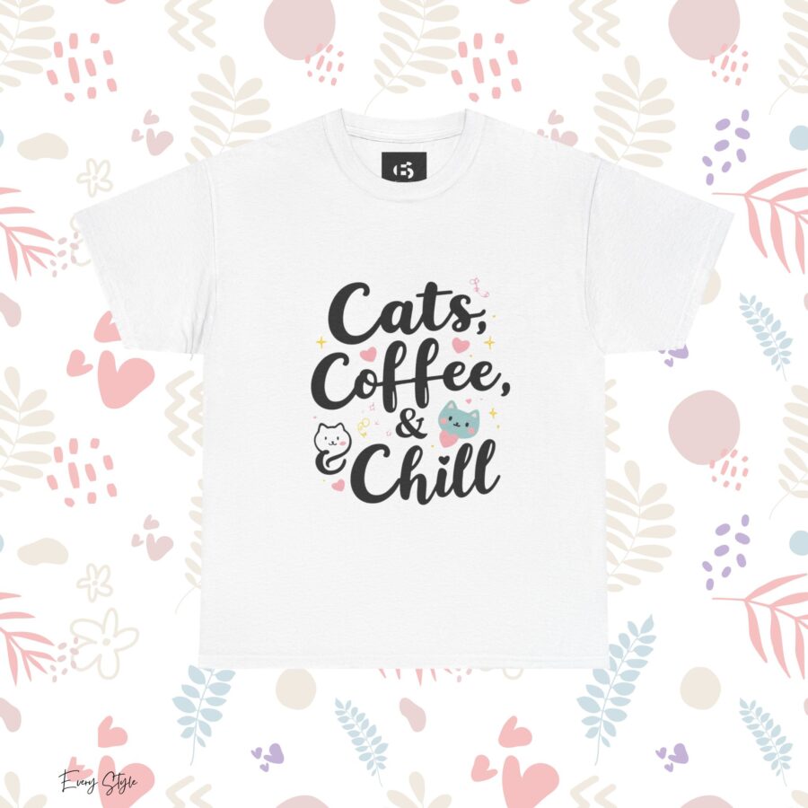 Cats, Coffee & Chill Unisex Heavy Cotton Tee - Image 3