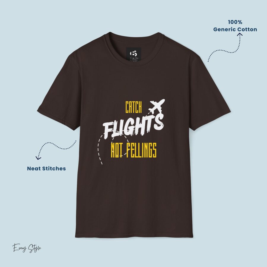 Catch Flights No Feelings  Unisex T-Shirt, travel, travel vibe, travelling, aesthetic, sarcastic, traveler, motivational, travel inspo, travel tee, flight, journey, plane, no feelings, inspirational - Image 3