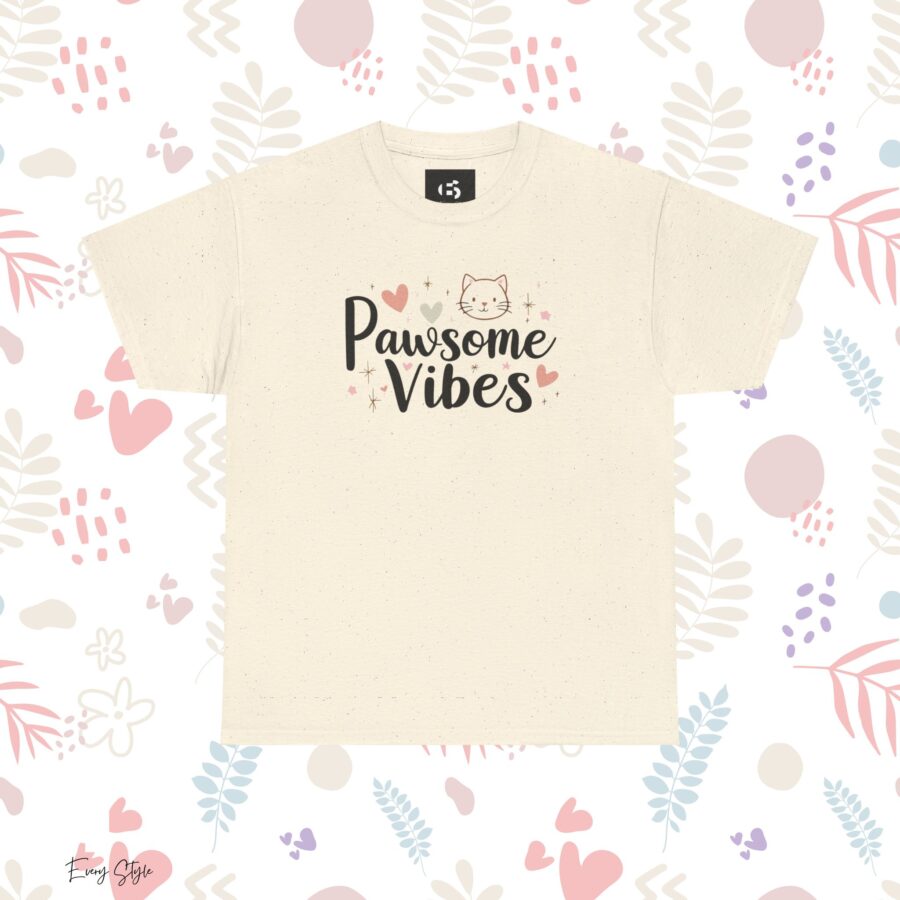 Pawsome Vibes Unisex Heavy Cotton Tee, Cute Animal Lover Shirt, cat, animal theme, tee, cat lover, funny, cute, gift for her, gift for cat lover, cat fan, cat vibe, animal lover, gift for girl,  nature lover - Image 15