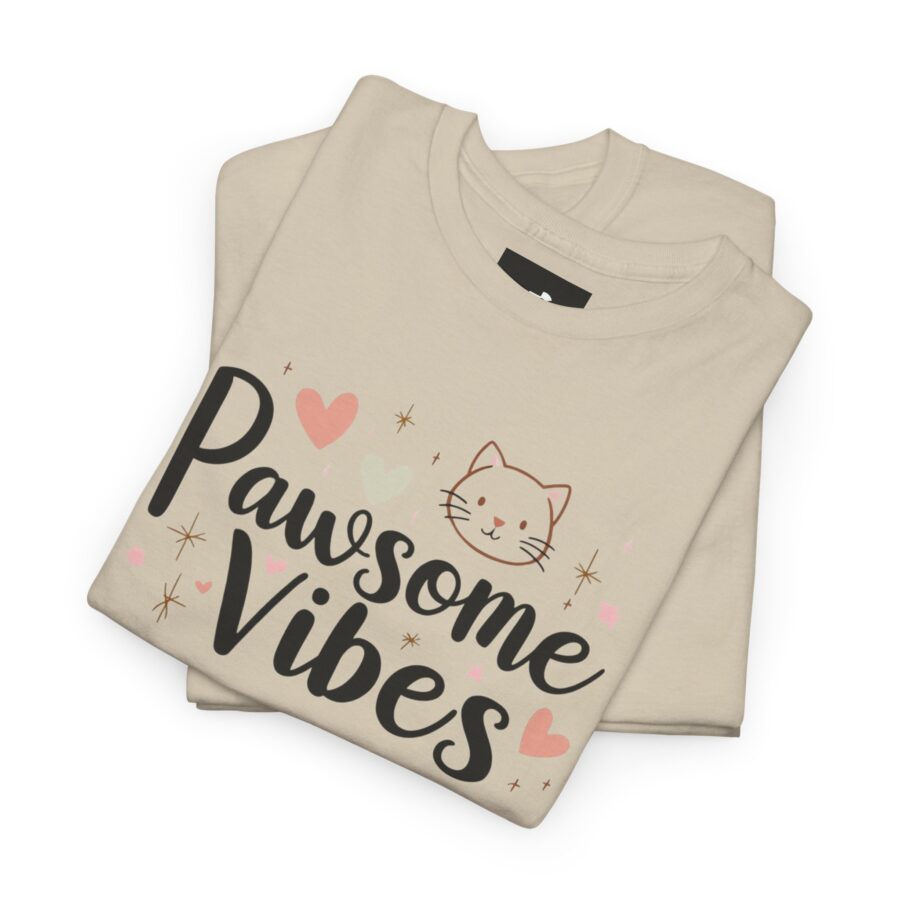 Pawsome Vibes Unisex Heavy Cotton Tee, Cute Animal Lover Shirt, cat, animal theme, tee, cat lover, funny, cute, gift for her, gift for cat lover, cat fan, cat vibe, animal lover, gift for girl,  nature lover - Image 10