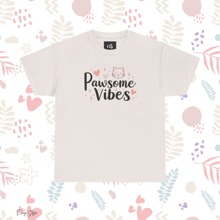 Pawsome Vibes Unisex Heavy Cotton Tee, Cute Animal Lover Shirt, cat, animal theme, tee, cat lover, funny, cute, gift for her, gift for cat lover, cat fan, cat vibe, animal lover, gift for girl,  nature lover - Image 11