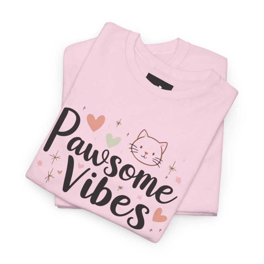 Pawsome Vibes Unisex Heavy Cotton Tee, Cute Animal Lover Shirt, cat, animal theme, tee, cat lover, funny, cute, gift for her, gift for cat lover, cat fan, cat vibe, animal lover, gift for girl,  nature lover - Image 4