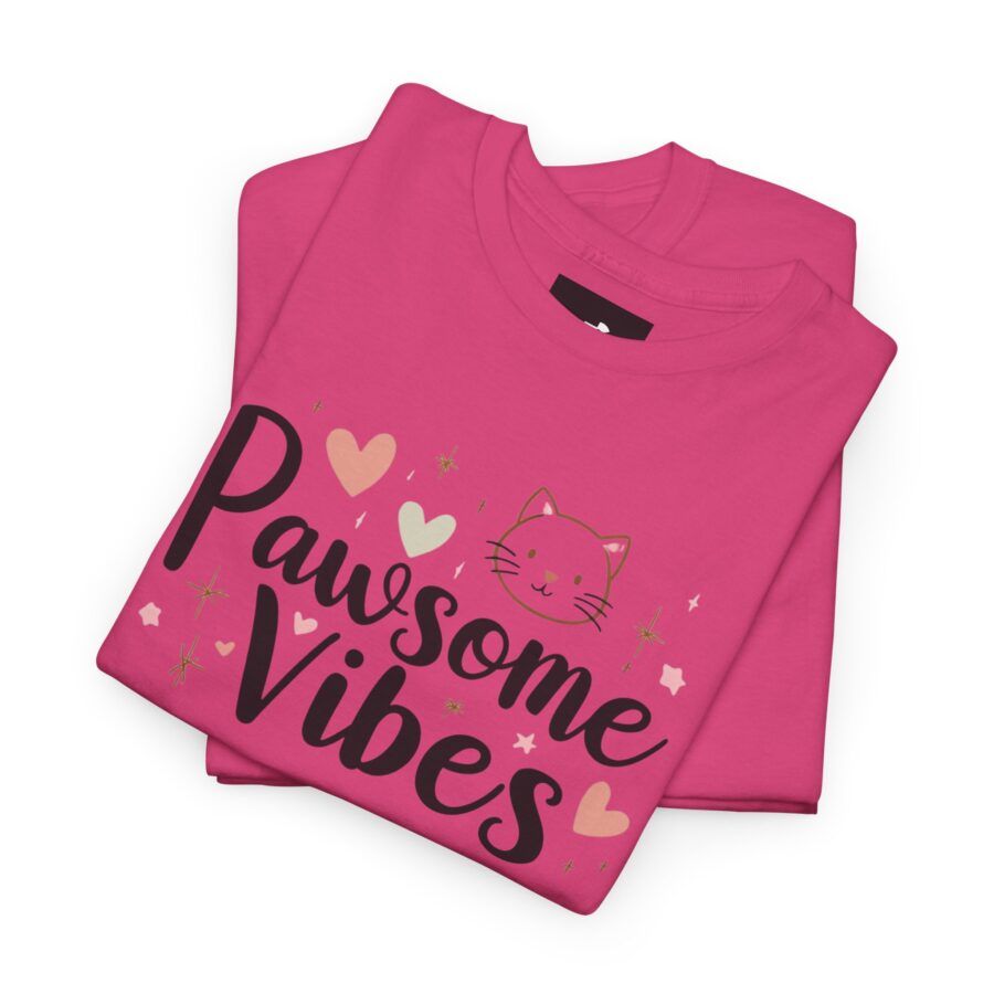 Pawsome Vibes Unisex Heavy Cotton Tee, Cute Animal Lover Shirt, cat, animal theme, tee, cat lover, funny, cute, gift for her, gift for cat lover, cat fan, cat vibe, animal lover, gift for girl,  nature lover - Image 2