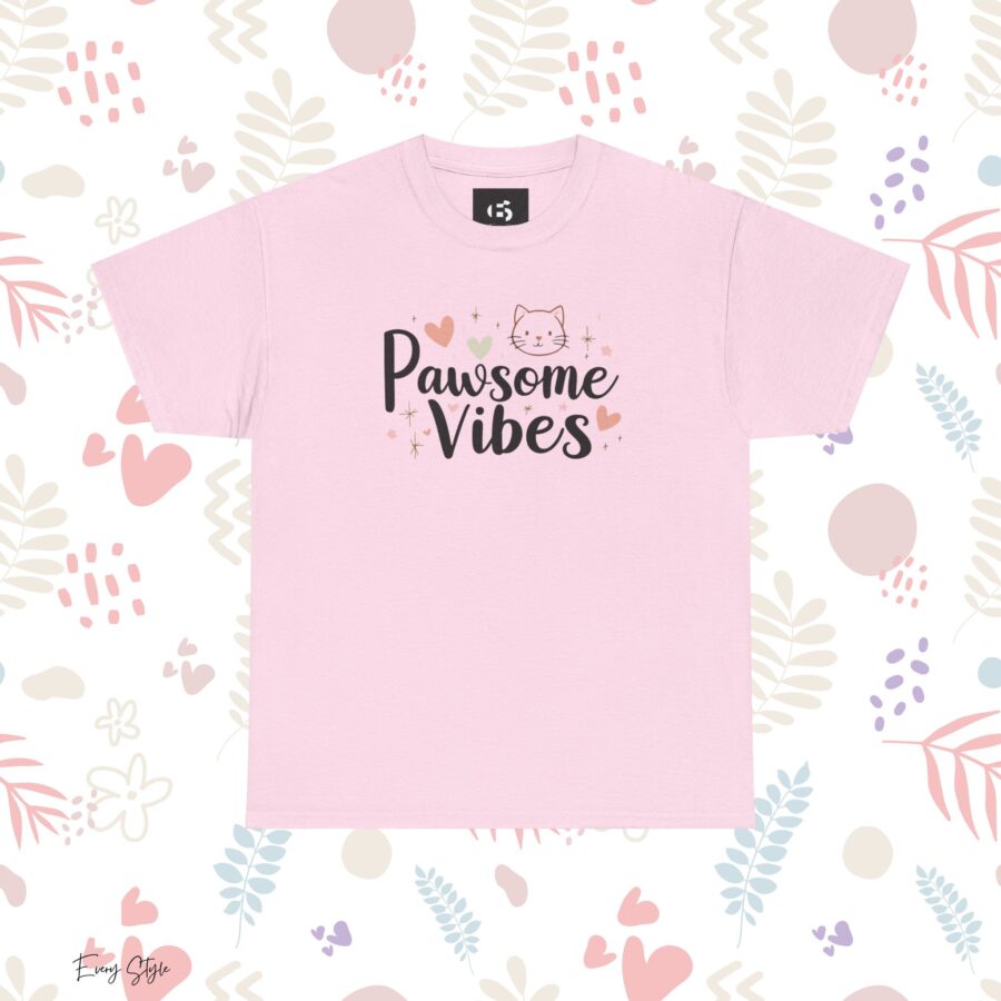 Pawsome Vibes Unisex Heavy Cotton Tee, Cute Animal Lover Shirt, cat, animal theme, tee, cat lover, funny, cute, gift for her, gift for cat lover, cat fan, cat vibe, animal lover, gift for girl,  nature lover - Image 3