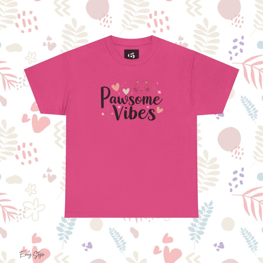 Pawsome Vibes Unisex Heavy Cotton Tee, Cute Animal Lover Shirt, cat, animal theme, tee, cat lover, funny, cute, gift for her, gift for cat lover, cat fan, cat vibe, animal lover, gift for girl,  nature lover