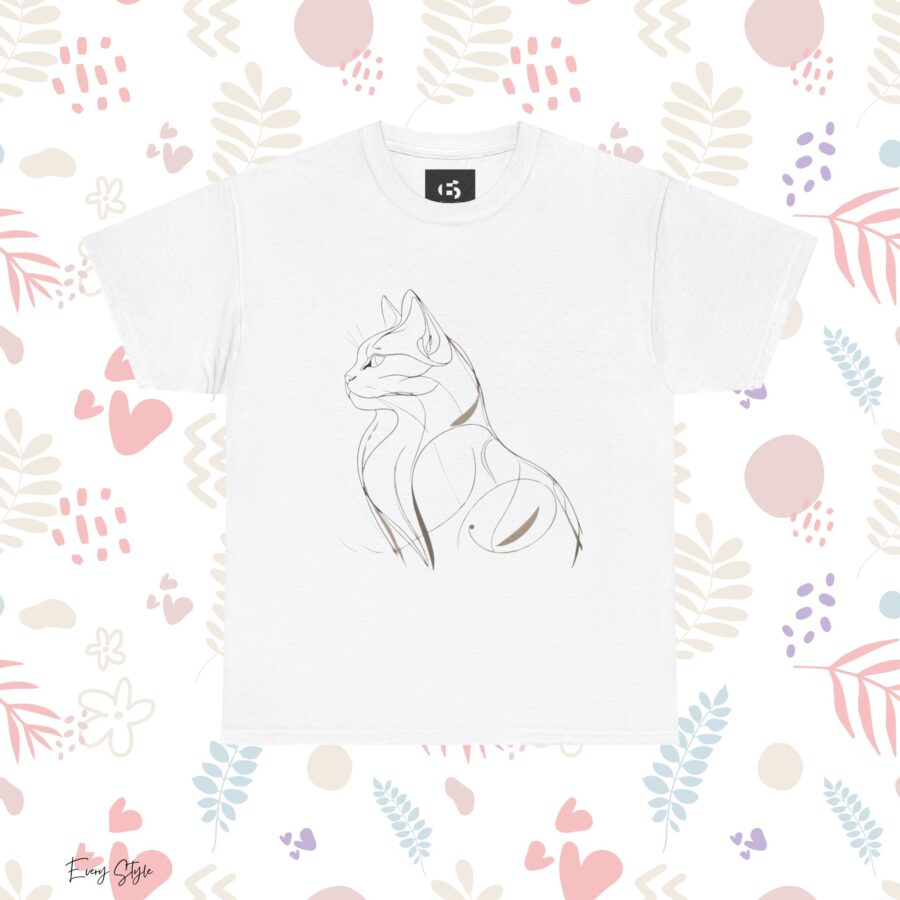 Stylish Cat Outline Unisex Heavy Cotton Tee - Perfect Gift for Cat Lovers - Image 3