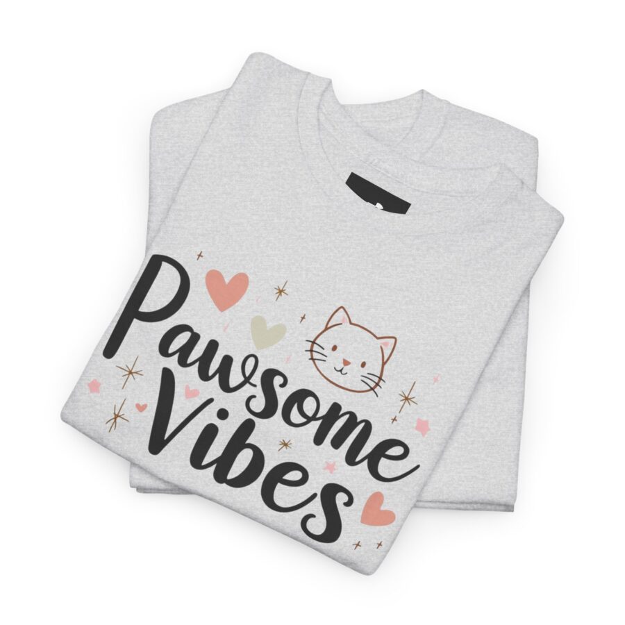 Pawsome Vibes Unisex Heavy Cotton Tee, Cute Animal Lover Shirt, cat, animal theme, tee, cat lover, funny, cute, gift for her, gift for cat lover, cat fan, cat vibe, animal lover, gift for girl,  nature lover - Image 8