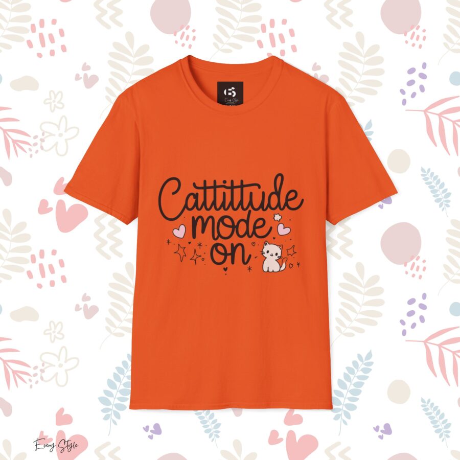 Cattitude Mode On Unisex Softstyle T-Shirt - Cute Cat Lover Tee - Image 9