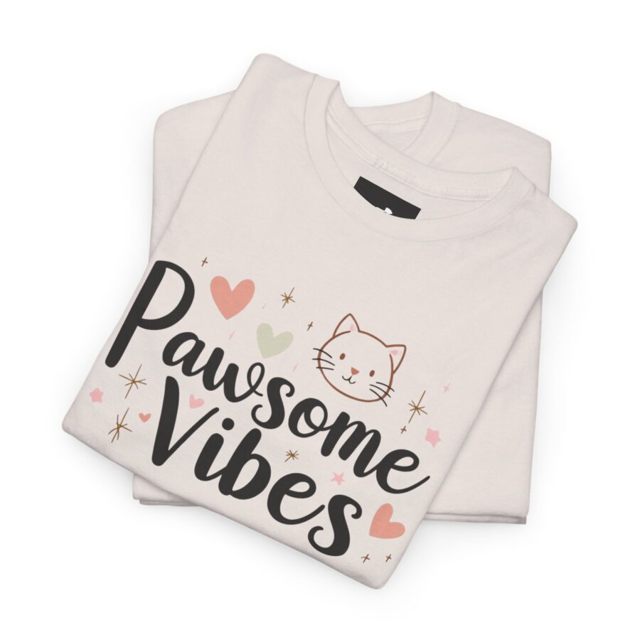 Pawsome Vibes Unisex Heavy Cotton Tee, Cute Animal Lover Shirt, cat, animal theme, tee, cat lover, funny, cute, gift for her, gift for cat lover, cat fan, cat vibe, animal lover, gift for girl,  nature lover - Image 12