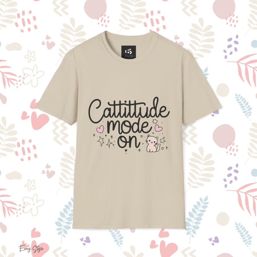 Cattitude Mode On Unisex Softstyle T-Shirt - Cute Cat Lover Tee - Image 7