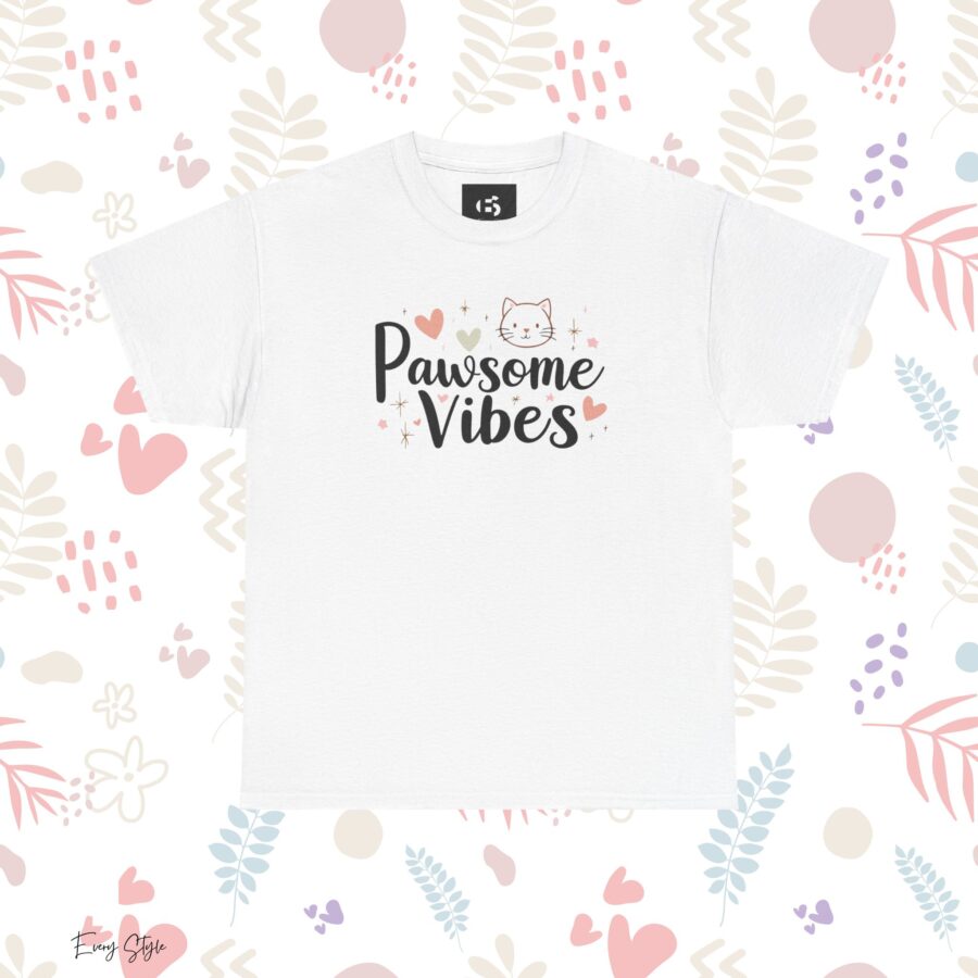 Pawsome Vibes Unisex Heavy Cotton Tee, Cute Animal Lover Shirt, cat, animal theme, tee, cat lover, funny, cute, gift for her, gift for cat lover, cat fan, cat vibe, animal lover, gift for girl,  nature lover - Image 5