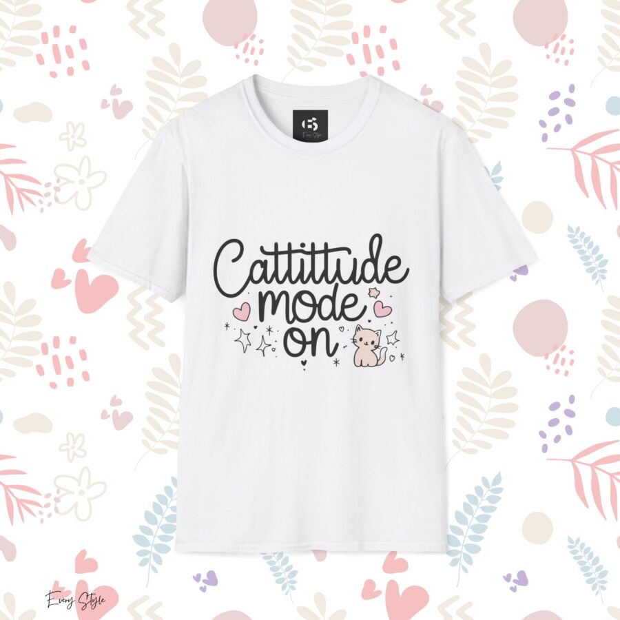 Cattitude Mode On Unisex Softstyle T-Shirt - Cute Cat Lover Tee - Image 3