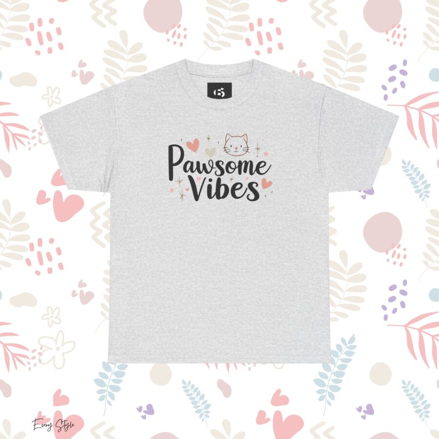 Pawsome Vibes Unisex Heavy Cotton Tee, Cute Animal Lover Shirt, cat, animal theme, tee, cat lover, funny, cute, gift for her, gift for cat lover, cat fan, cat vibe, animal lover, gift for girl,  nature lover - Image 7