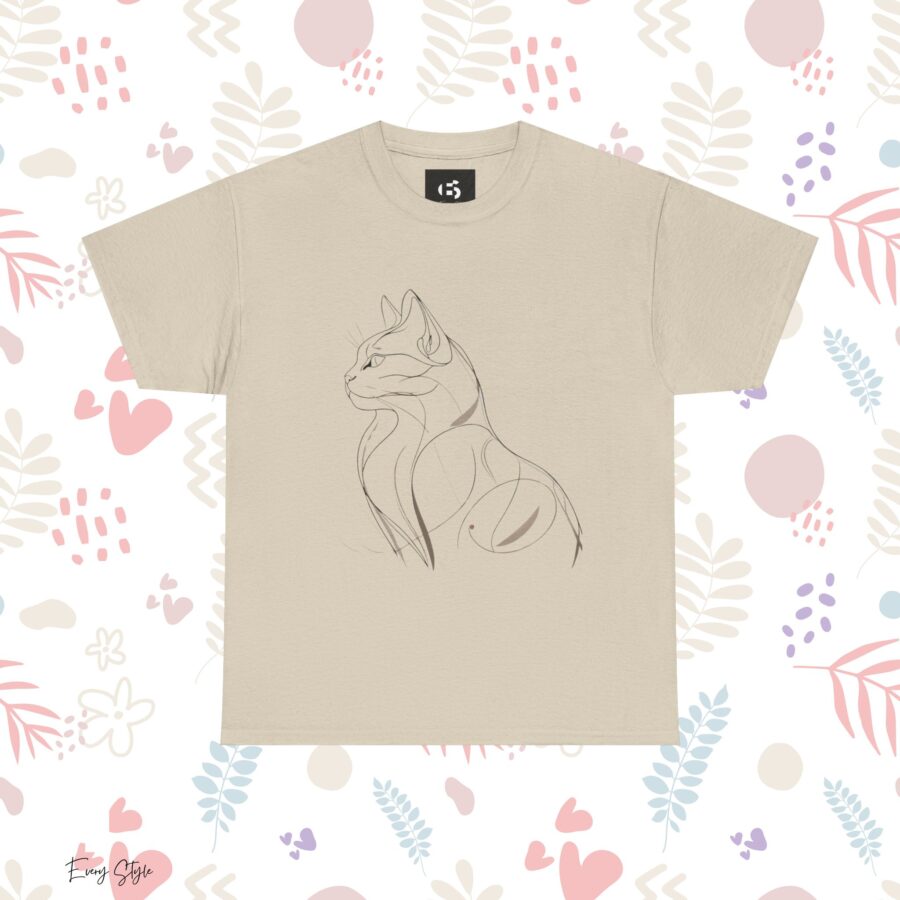 Stylish Cat Outline Unisex Heavy Cotton Tee - Perfect Gift for Cat Lovers - Image 5