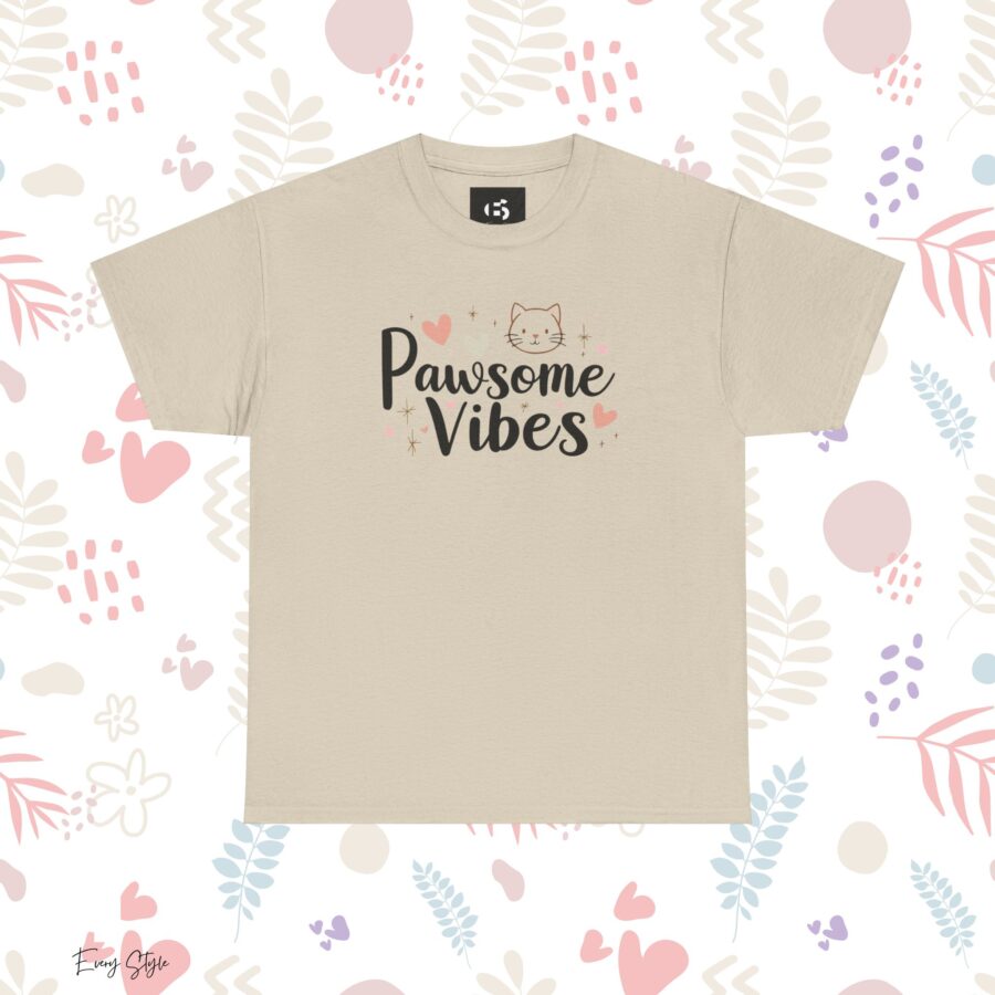 Pawsome Vibes Unisex Heavy Cotton Tee, Cute Animal Lover Shirt, cat, animal theme, tee, cat lover, funny, cute, gift for her, gift for cat lover, cat fan, cat vibe, animal lover, gift for girl,  nature lover - Image 9