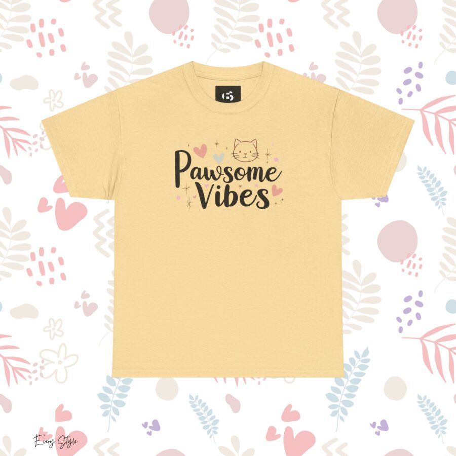 Pawsome Vibes Unisex Heavy Cotton Tee, Cute Animal Lover Shirt, cat, animal theme, tee, cat lover, funny, cute, gift for her, gift for cat lover, cat fan, cat vibe, animal lover, gift for girl,  nature lover - Image 13